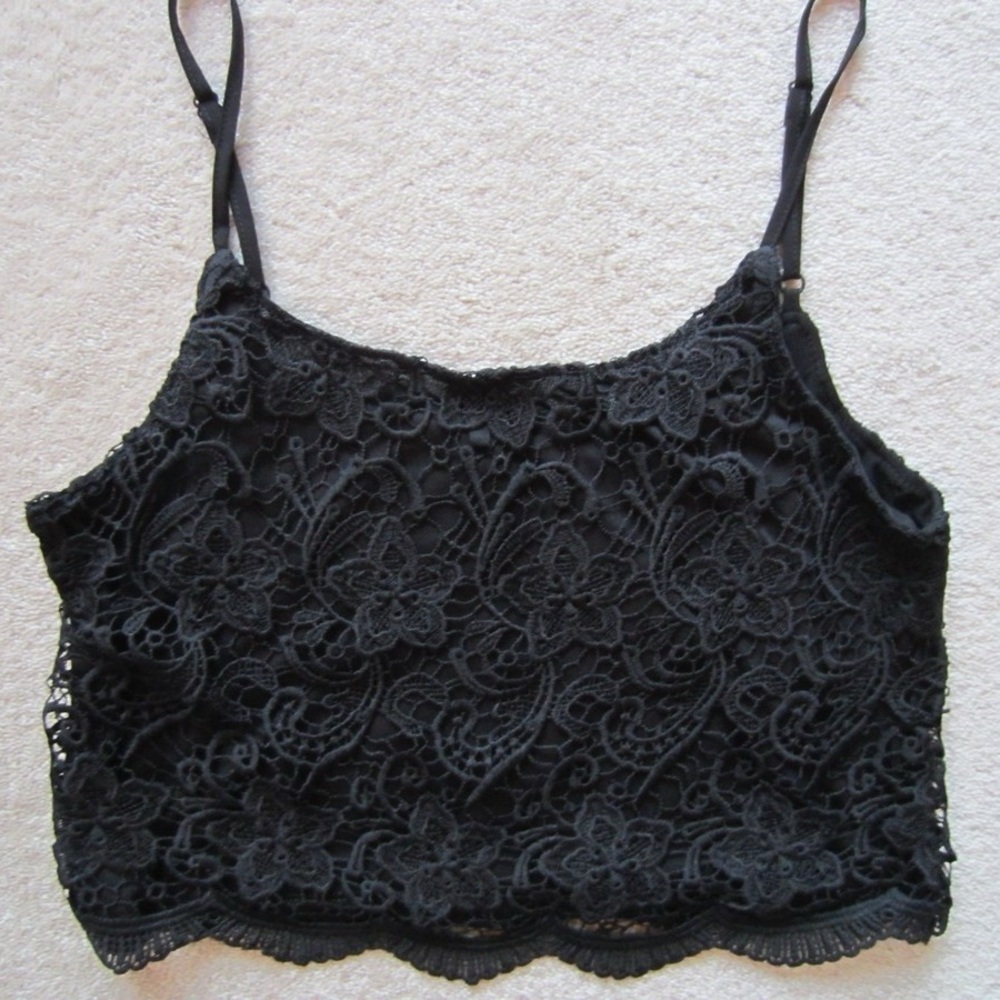 Divided Black Lace Crop Top